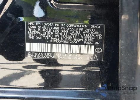2005 Lexus Ls 430 from USA, damaged, VIN JTHBN36F950176347